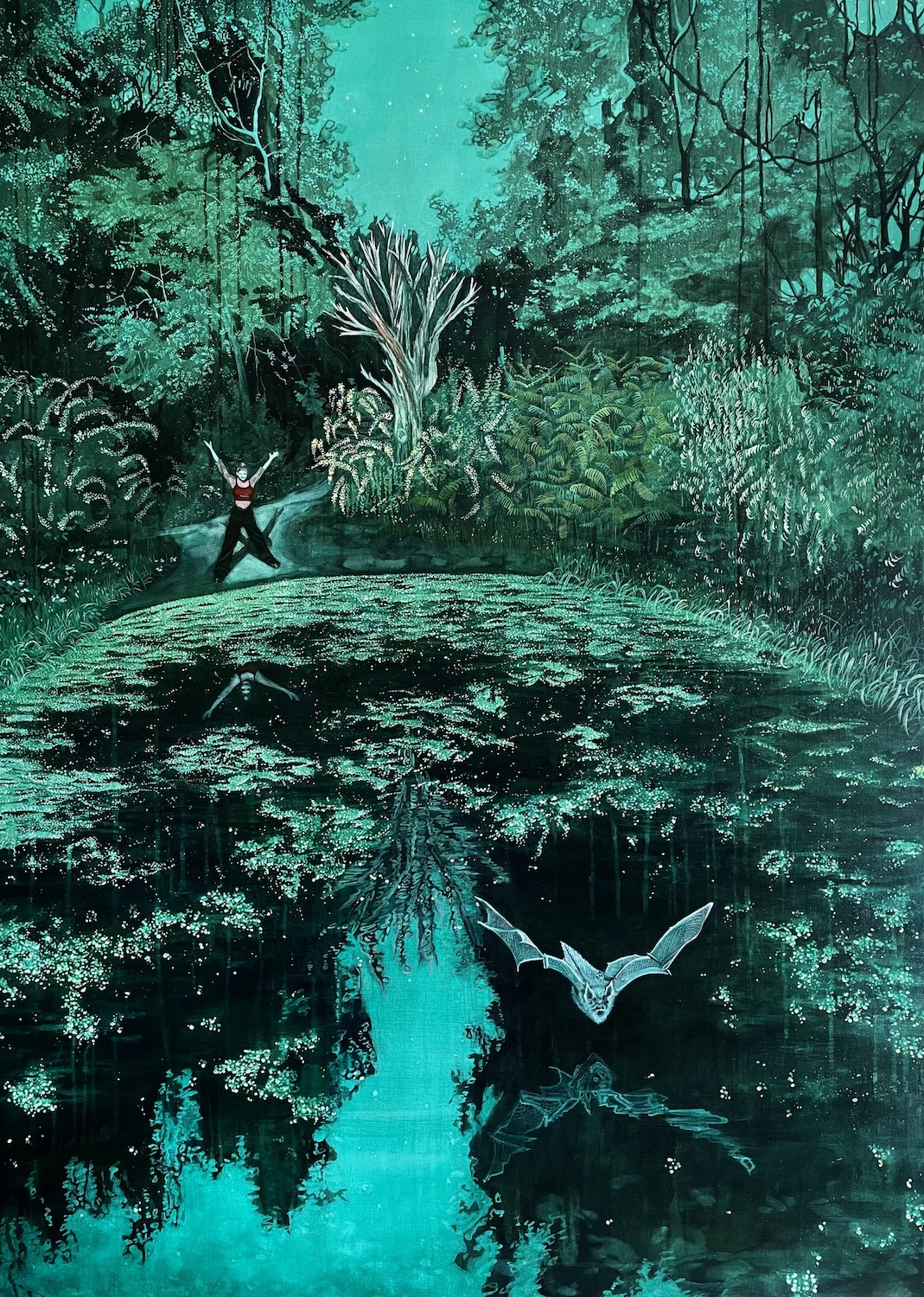 'Star Jumps And Daytime Bats', Lara Cobden, Oil and acrylic on linen, 140 x 100 cm