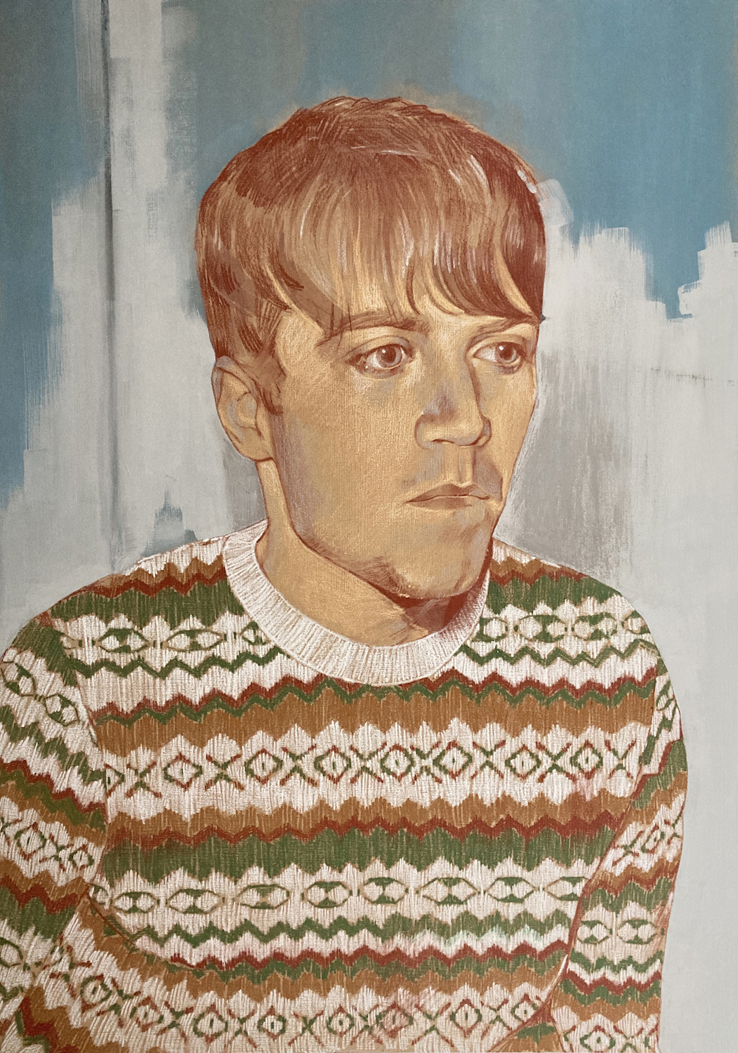 'Luke', Laura Hope, Coloured pencil, wax pastels and acrylic gouache on board, 85 x 60 cm