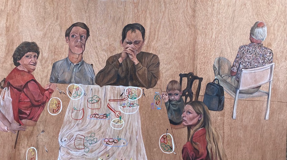 'And That Was The Last Family Dinner', Lorena Levi, Oil on plywood, 80 x 130 cm