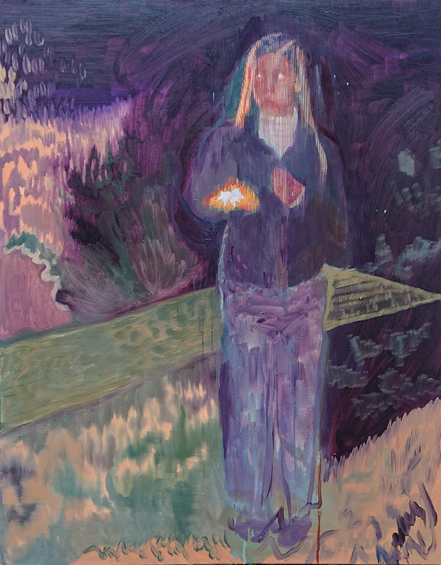 'Figure With A Sparkler', Lucy Cade, Oil on canvas, 100 x 80 cm