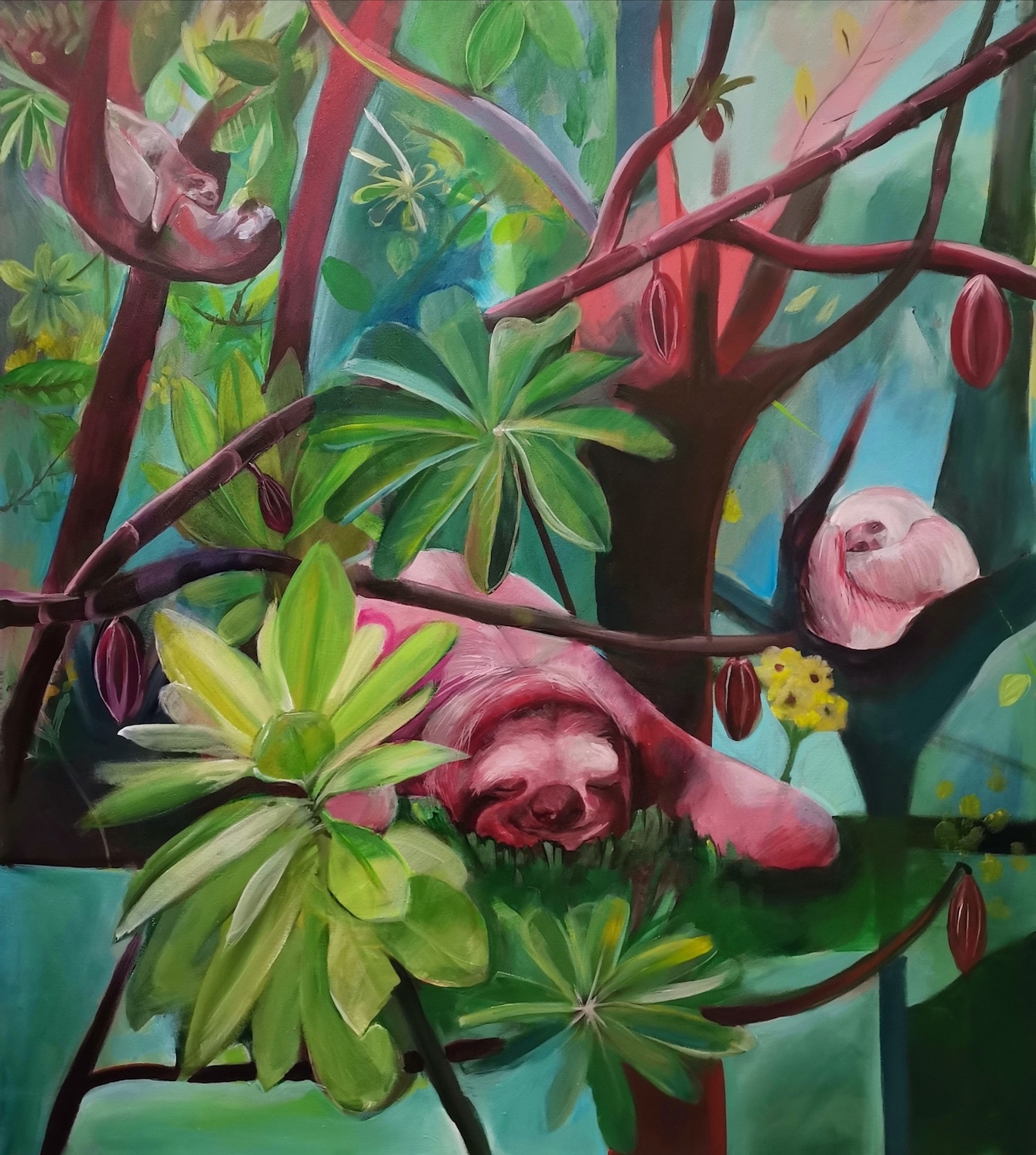 'Cacao Sleepers', Maria Cepeda, Acrylic on canvas, 85 x 95 cm