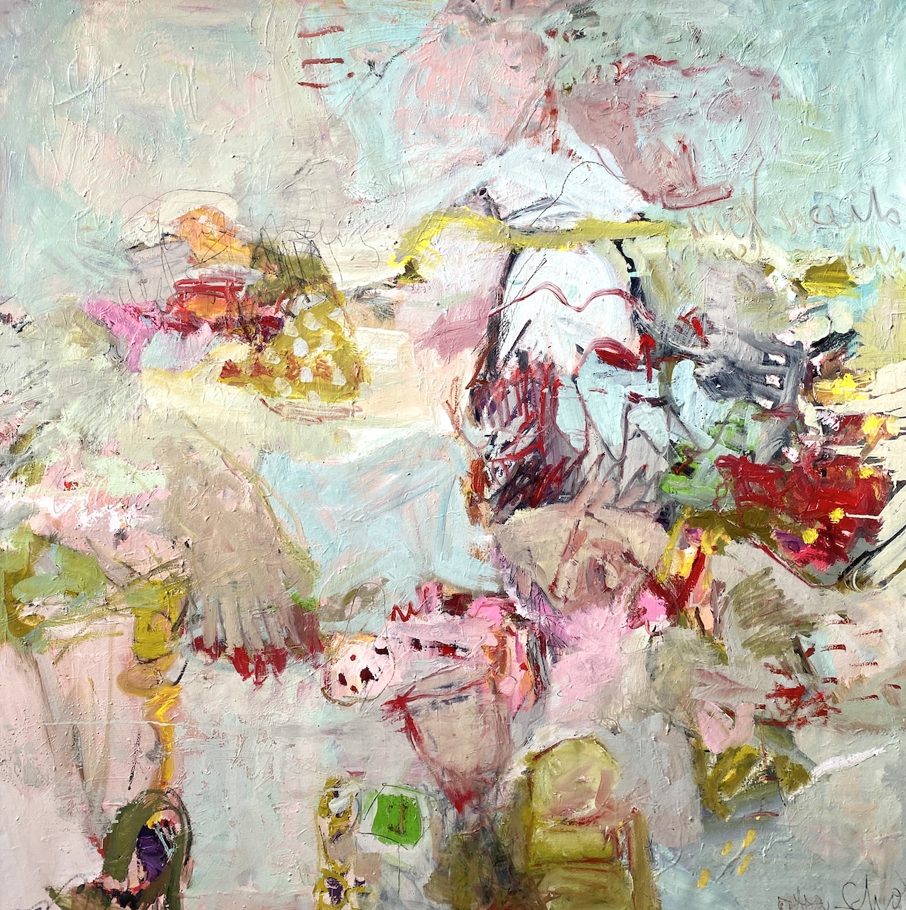 'Must Paint My Fingernails And Then A Glass Of Wine', Petra Schott, Oil and oil sticks on canvas, 120 x 120 cm