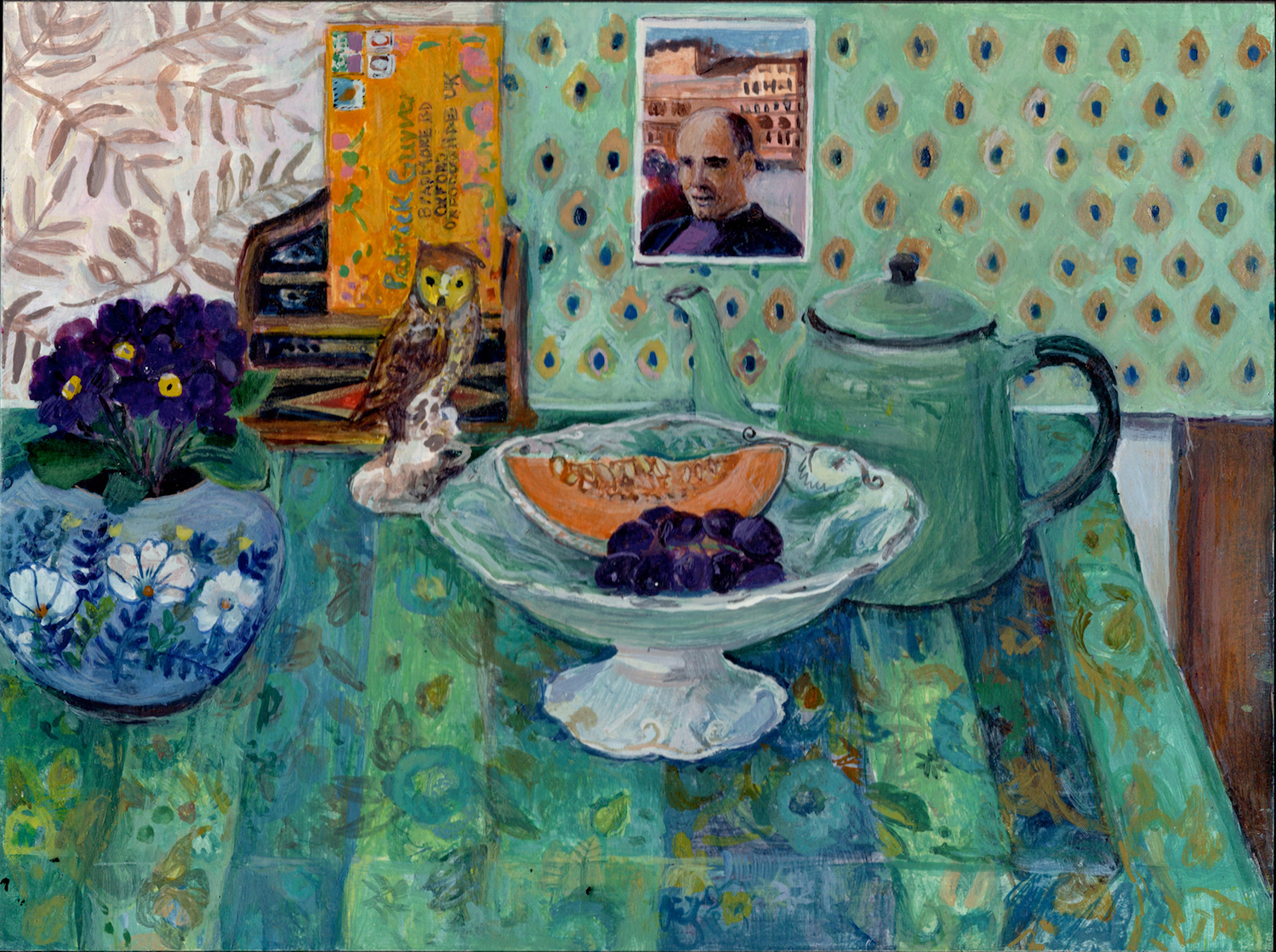 'Sienese Breakfast', Rebecca Guyver, Egg tempera on panel, 22 x 30 cm
