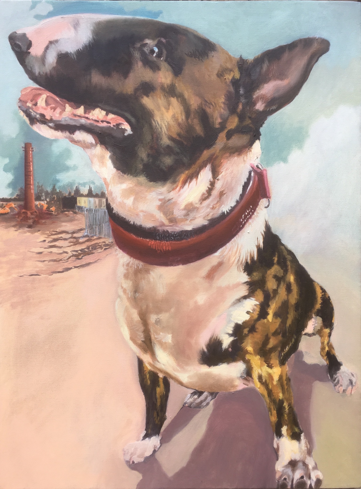 'Butler The English Bull Terrier Before Brooks Dyeworks', Sheena Vallely, Oil on canvas, 70 x 50 cm