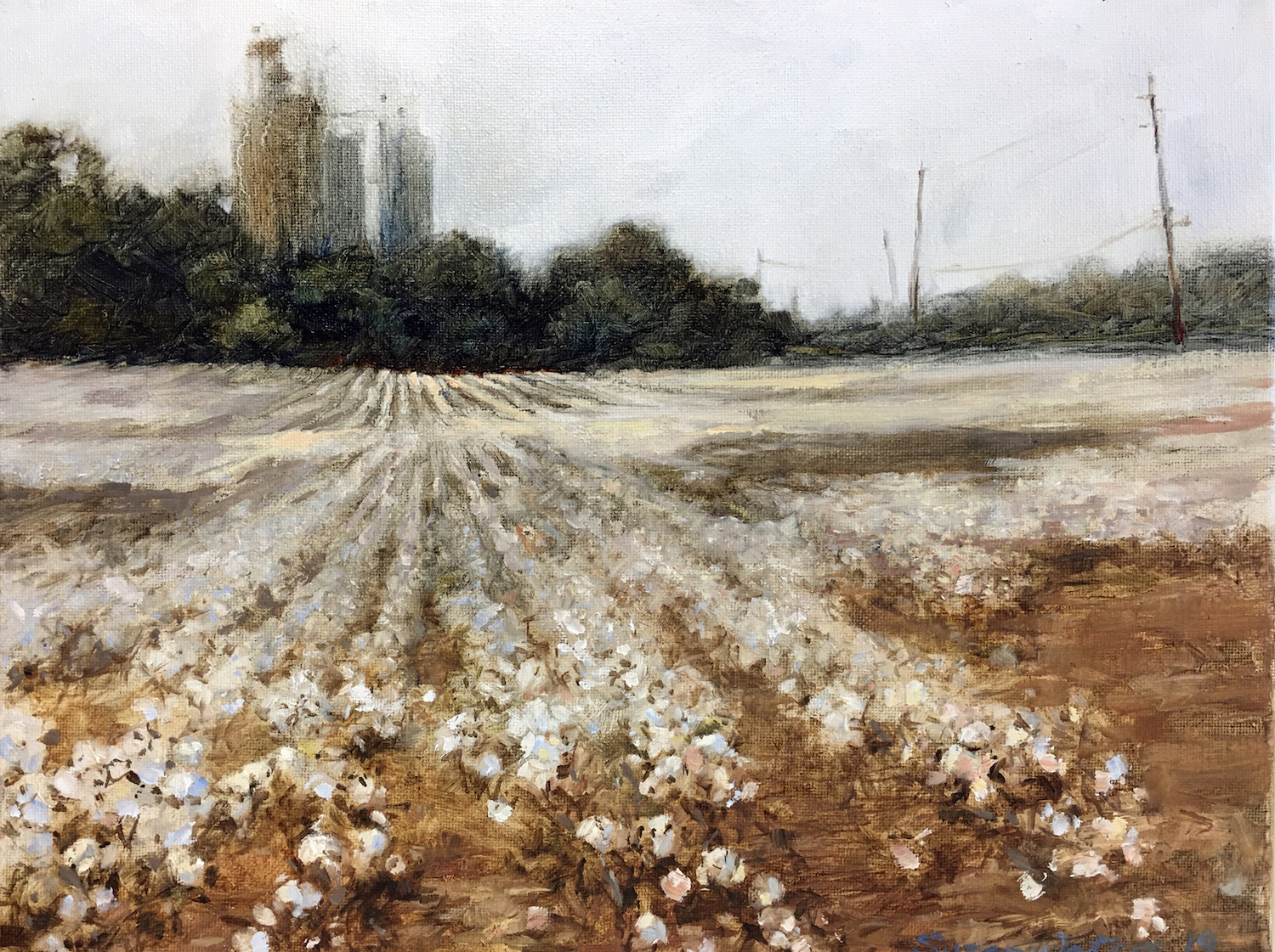'Feed Plant And Cotton', Susan Waters, Oil on canvas, 28 x 36 cm