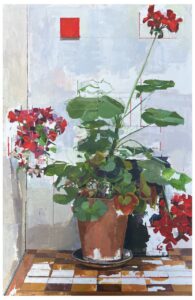 'Geranium', Theo Dunford, Oil paint, 71.2 x 47.4 cm