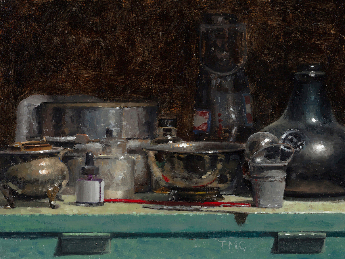 'Collection Of Bottles', Todd Casey, Oil on panel, 39 x 50 cm