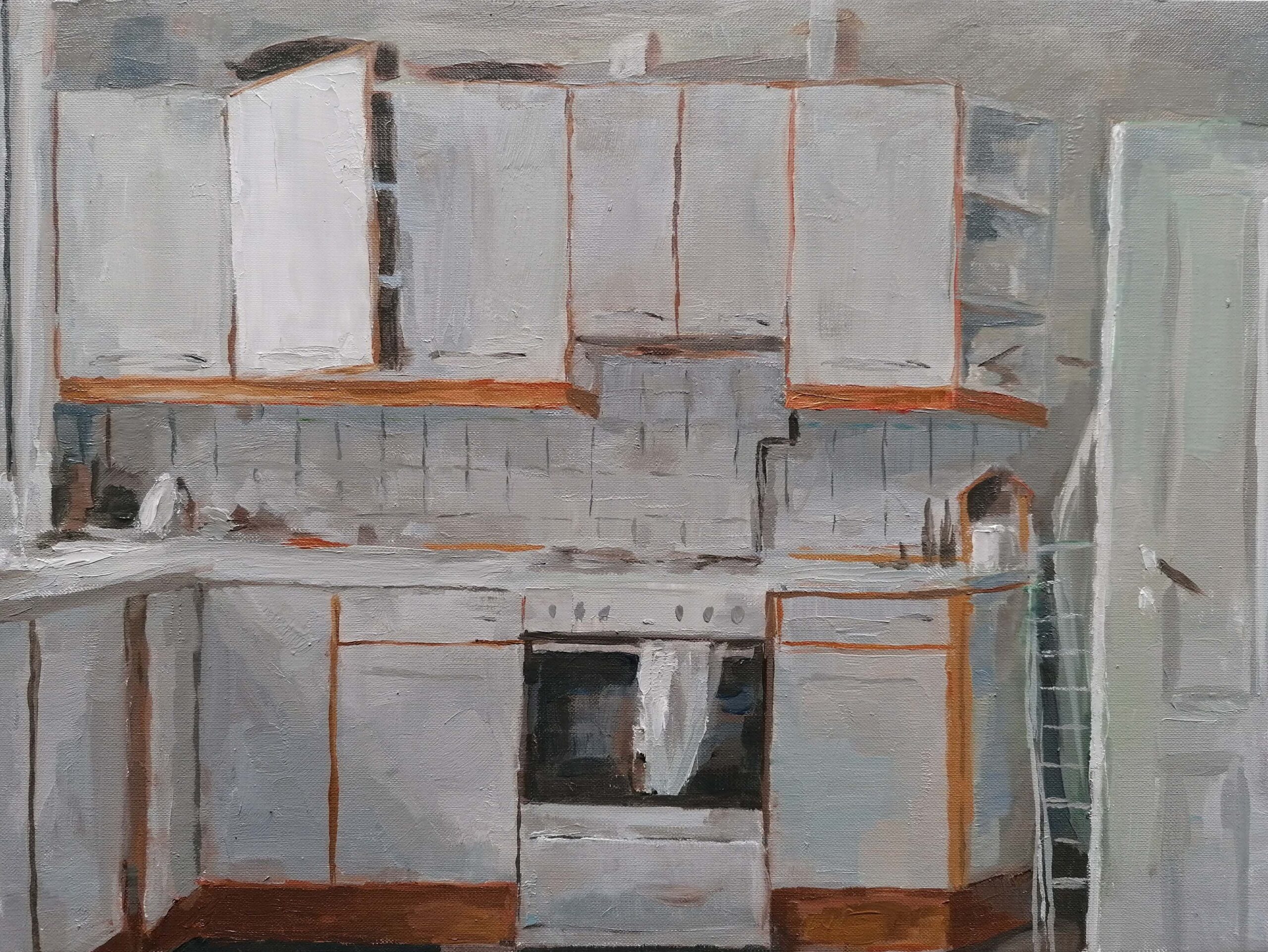 'The Kitchen', Tom Hudson-Davies, Oil on paper, 30 x 40 cm