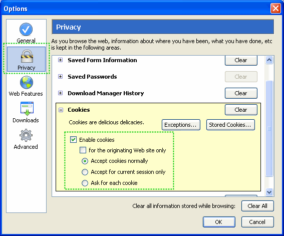 Firefox Privacy options